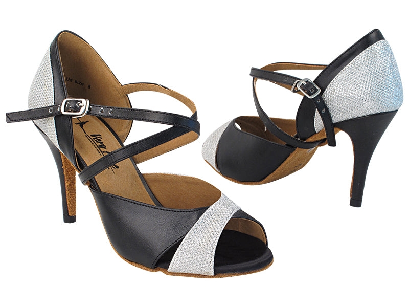 2828LEDSS Silver Glitter Satin with 3" Stiletto Leather Wrapped Heel in the photo