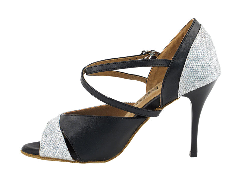 2828LEDSS Silver Glitter Satin with 3.5" Stiletto Black Plated Heel in the photo