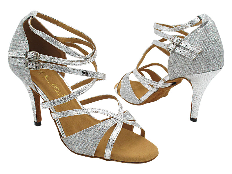 2829DXLEDSS 32 Silver Glitter Satin_70 Snake Silver Satin with 3" STILETTO HEEL (428) in the photo