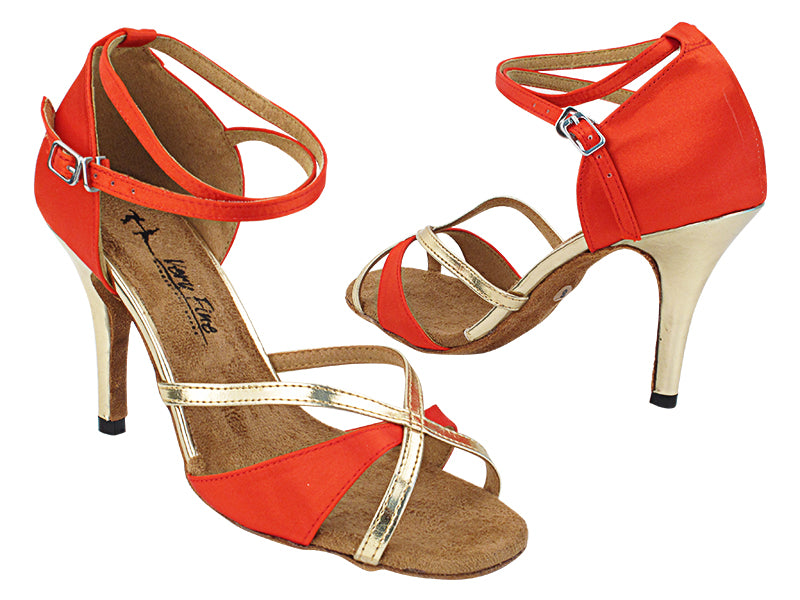 2829LEDSS 74 Red Satin_Gold Trim with 3" Stiletto Heel (428) in the photo