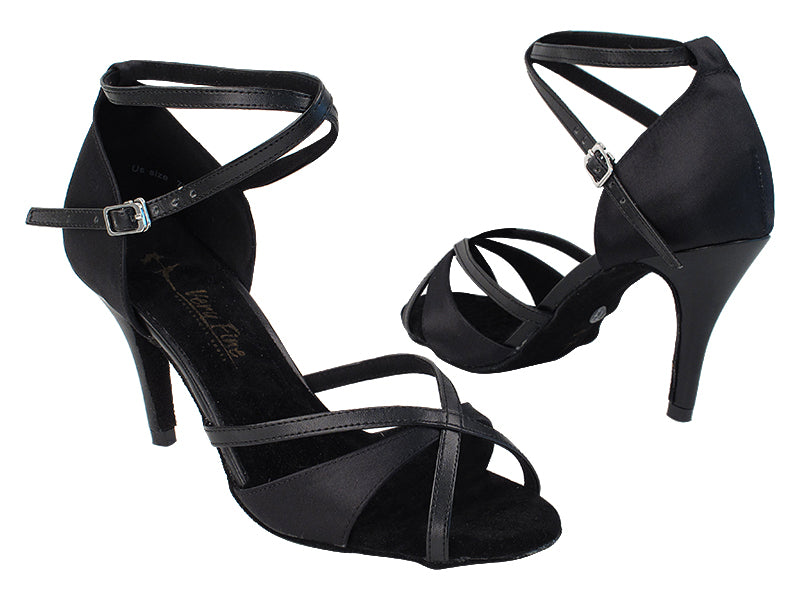 2829LEDSS Black Satin_Black Trim with 3" Stiletto Leather Wrapped Heel in the photo