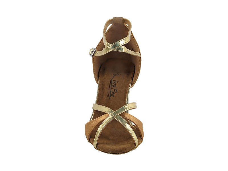 2829LEDSS Brown Satin_Gold Trim with 3.5" Stiletto Heel in the photo