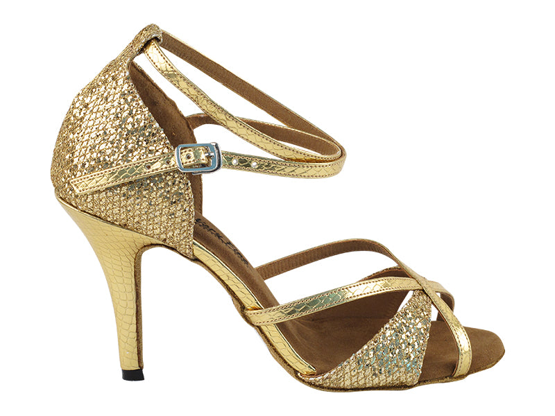 2829LEDSS Gold Sparklenet_Snake Gold Trim with 3.5" Stiletto Heel in the photo