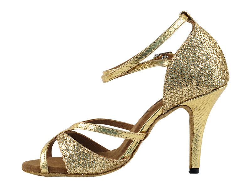 2829LEDSS Gold Sparklenet_Snake Gold Trim with 3.5" Stiletto Heel in the photo