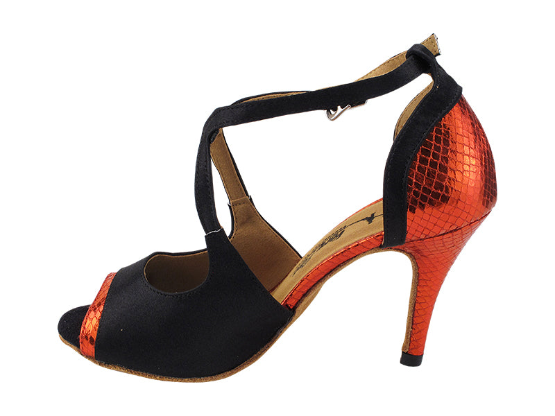 2831LEDSS Red Snake & Black Satin Trim with 3.5" STILETTO HEEL (575) in the photo