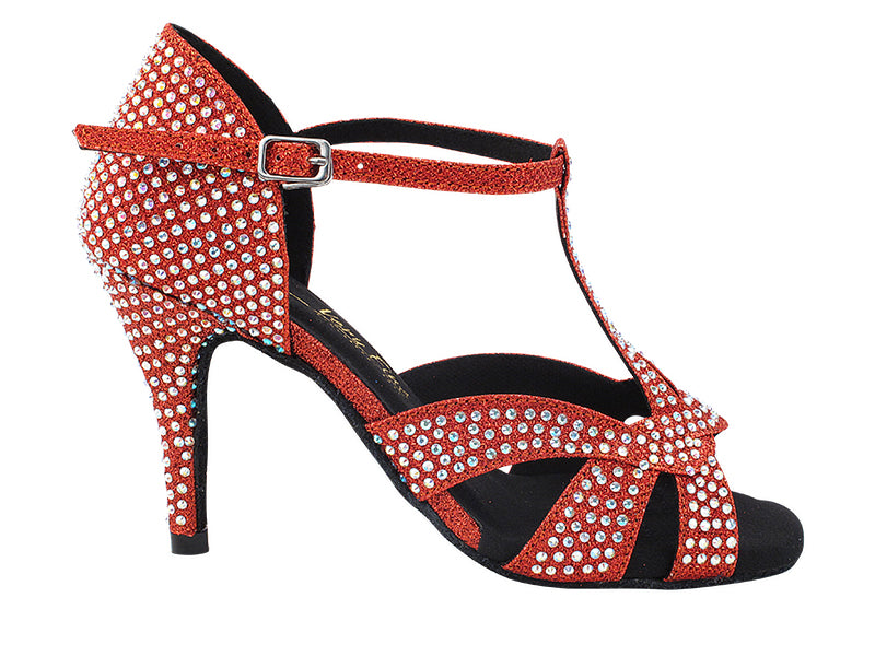 2839Bling Red Glitter Satin with 3.5" Stiletto Heel (575) in the photo
