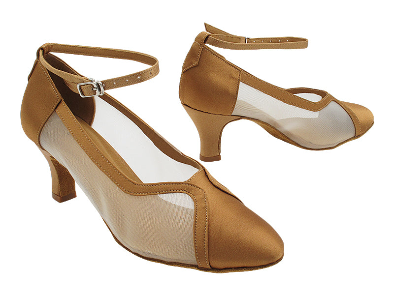 2899LEDSS Brown Satin & Flesh Mesh with 2.5" Heel (2899) in the photo