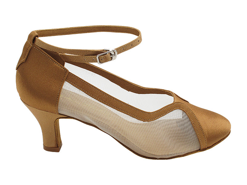 2899LEDSS Brown Satin & Flesh Mesh with 2.5" Heel (2899) in the photo