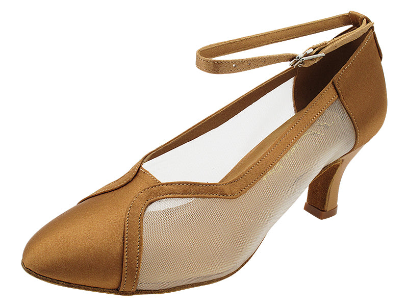 2899LEDSS Brown Satin & Flesh Mesh with 2.5" Heel (2899) in the photo