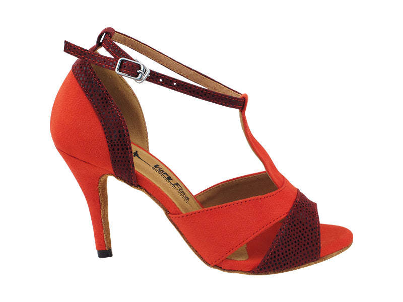 2913LEDSS Red Suede  &  Illusion Burgundy Velvet with 3.5" STILETTO HEEL (575) in the photo