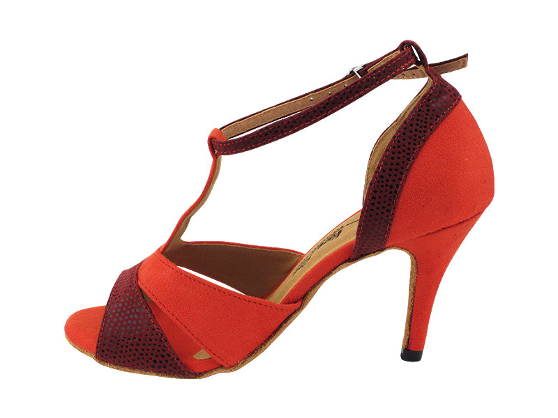 2913LEDSS Red Suede  &  Illusion Burgundy Velvet with 3.5" STILETTO HEEL (575) in the photo