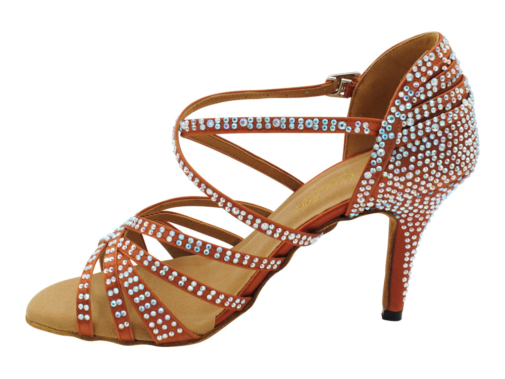 2937Bling Dark Tan Satin with 3.5" Stiletto Heel (575) in the photo