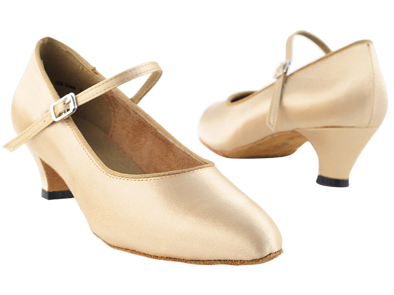 3008 Light Brown Satin with 1.3" heel in the photo