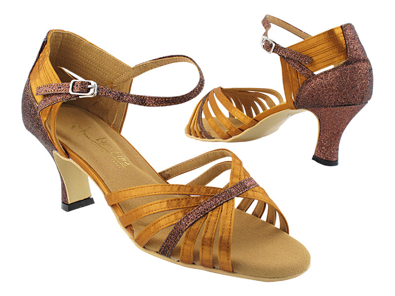3012LEDSS Dark Tan Satin & Copper Stardust with 2.5" Spool Heel (PG) in the photo