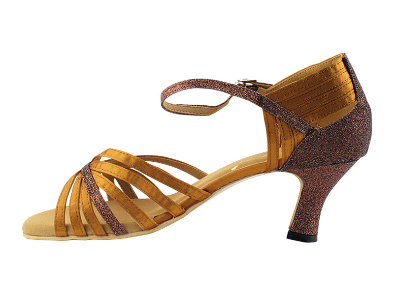 3012LEDSS Dark Tan Satin & Copper Stardust with 2.5" Spool Heel (PG) in the photo
