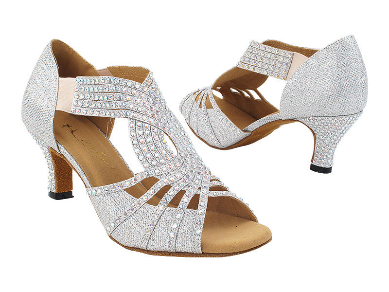 3032Bling Silver Glitter Satin with 2.5" Heel (2899) in the photo