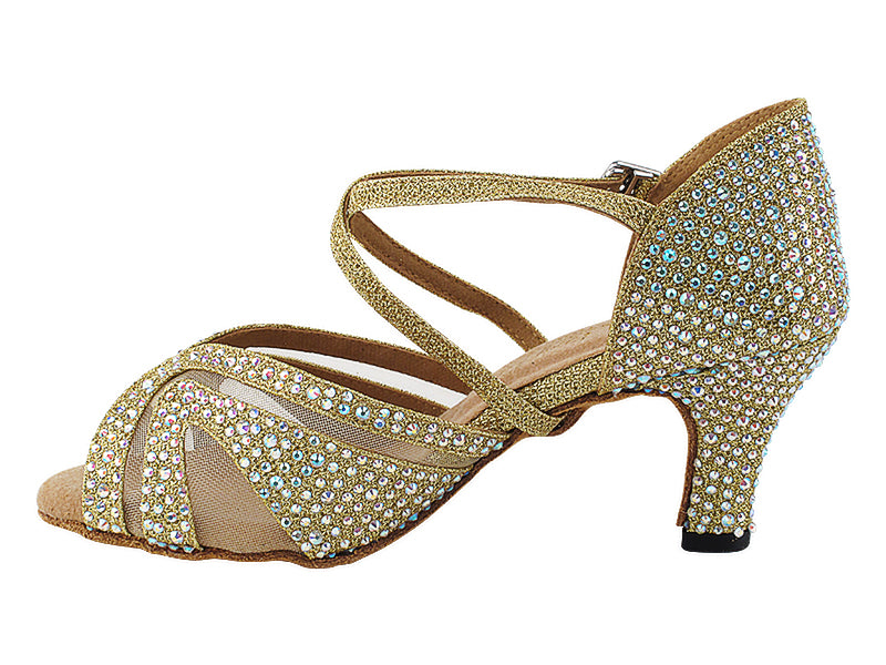 3036Bling Gold Glitter Satin & Mesh with 2.5" Heel (2899) in the photo