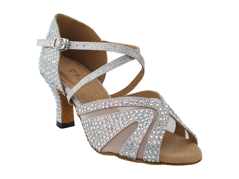 3036Bling Silver Glitter Satin & Mesh with 2.5" Heel (2899) in the photo