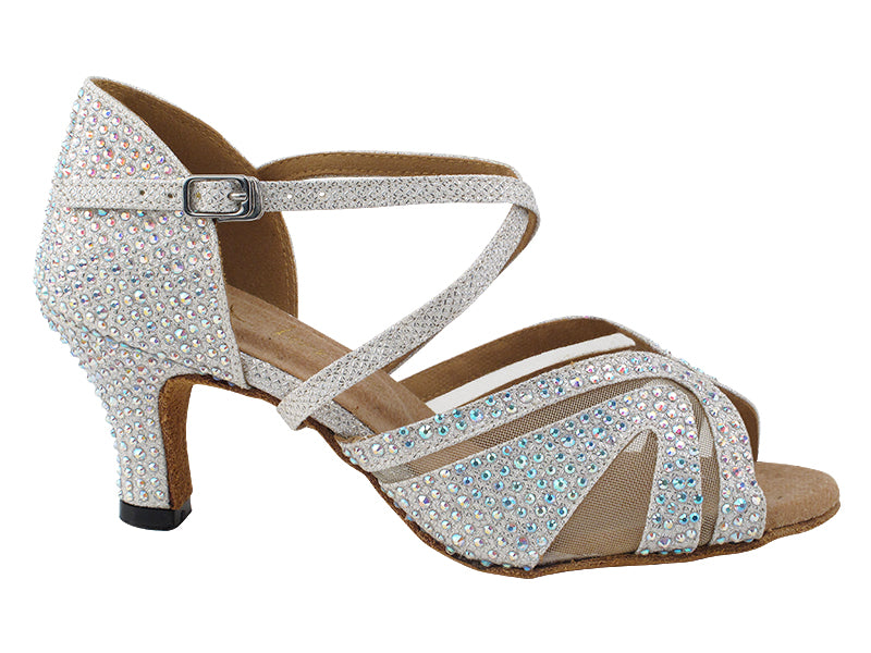 3036Bling White Glitter Satin & Mesh with 2.5" Heel (2899) in the photo