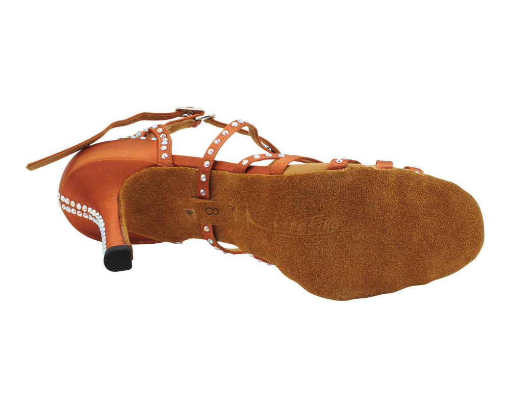 3039Bling Dark Tan Satin with 3" Slim Heel (6646) in the photo