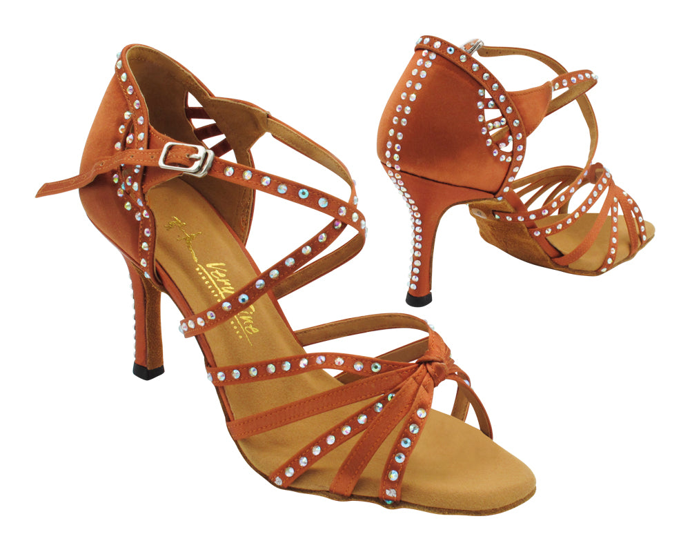 3039Bling Dark Tan Satin with 3" Slim Heel (6646) in the photo