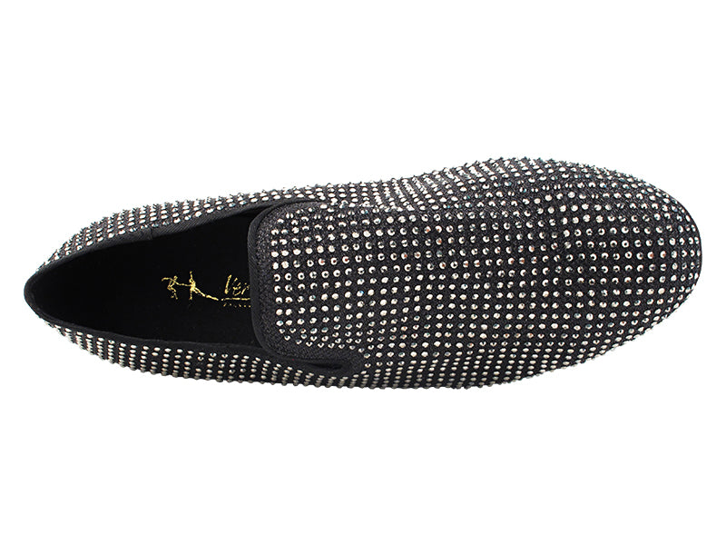 3526Bling Black Glitter Satin & Crystal AB with Men 1" Standard Heel (2002) in the photo