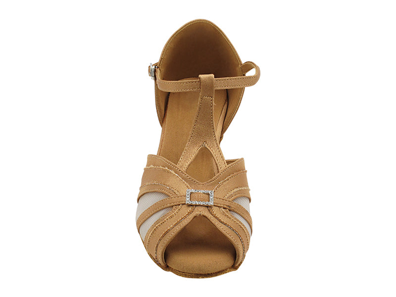 3751LEDSS Brown Satin & Flesh Mesh with 2.5" Heel (2899) in the photo