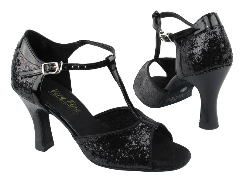 5004 Black Sparkle_Black Patent Trim_2707 Back with 3" heel in the photo