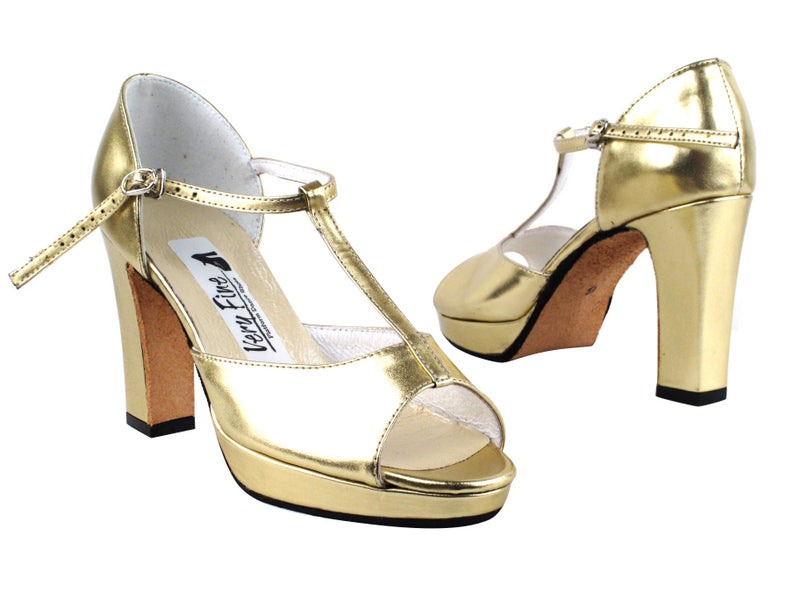 5004Platform Gold Leather with 3.75" Square Heel heel in the photo