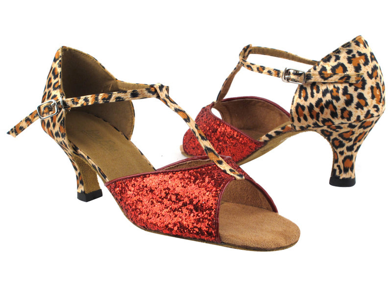 5004 Red Sparkle_F_152 Leopard Satin_B_T with 2.5" Heel in the photo