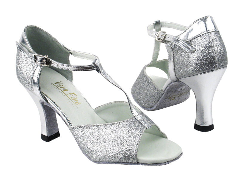 5004 126 Silver Stardust_Silver Leather Trim_H_2707 Back with 3" heel in the photo
