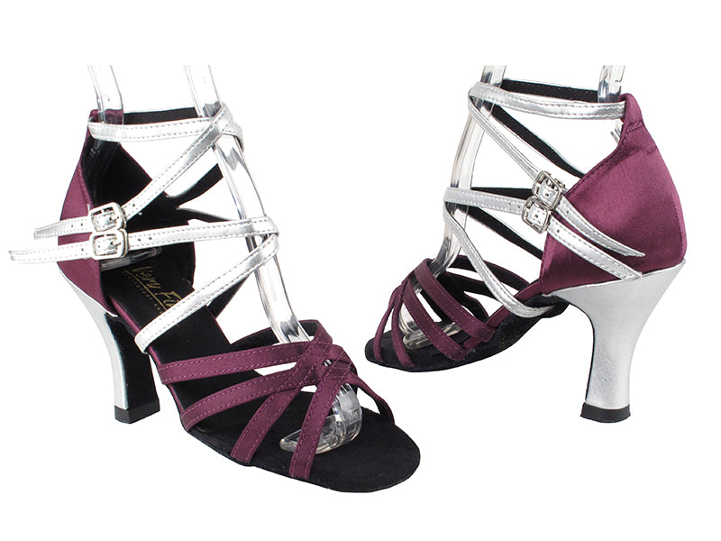 5008 111 Purple Satin_151 Soft Silver PU with 3" Heel in the photo