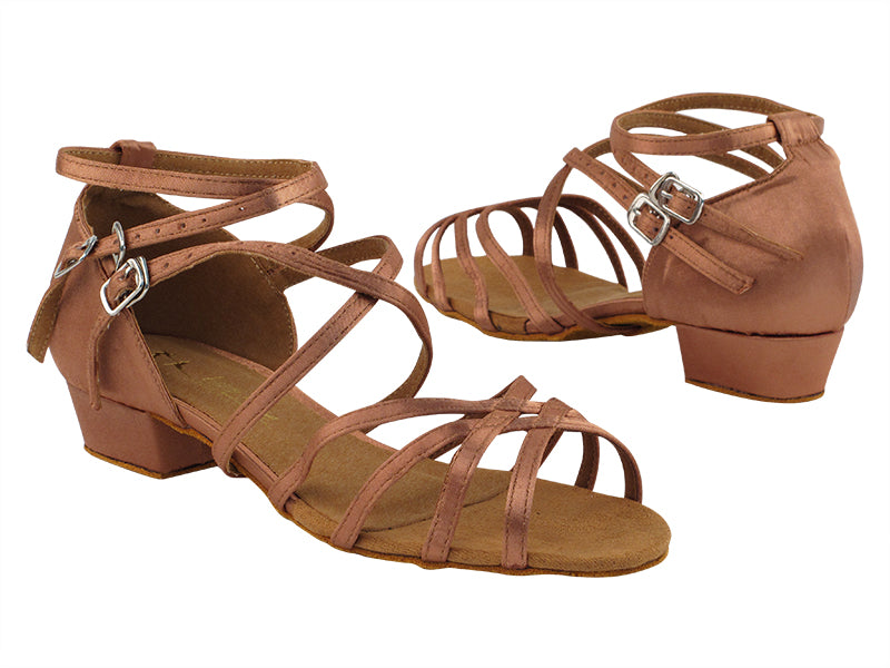 5008FT Tan Satin with 1" Flat Heel in the photo