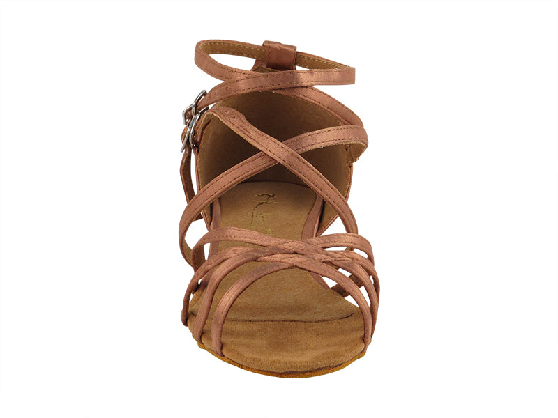 5008FT Tan Satin with 1" Flat Heel in the photo