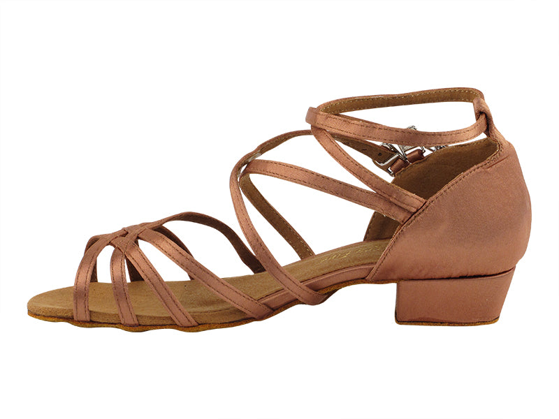 5008FT Tan Satin with 1" Flat Heel in the photo