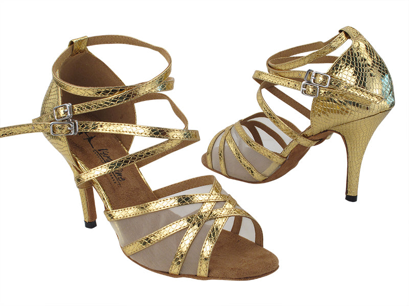 5008LEDSS 173 Snake Gold PU_White Mesh with 3" Stiletto Heel (428) in the photo