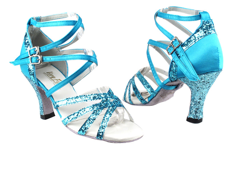 5008Mirage 188 Light Blue Sparkle_230 Blue Satin with 3" Heel in the photo