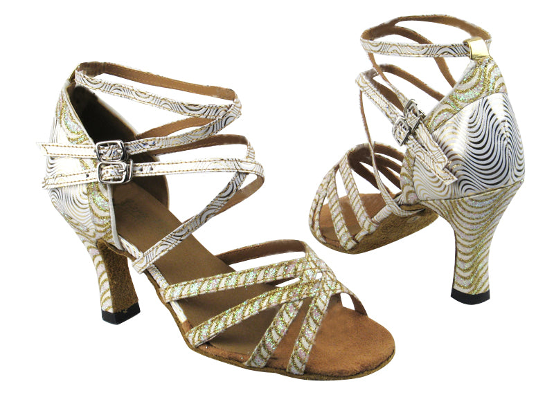 5008Mirage 216 White_Gold Wave Glitter_180 White_Gold Wave PU with 3" heel in the photo