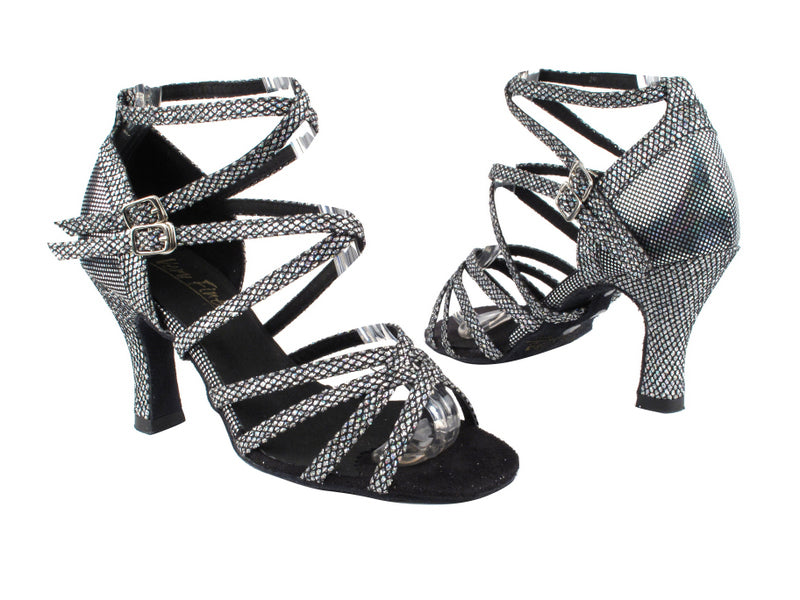 5008Mirage 97 Black Sparklenet_S_T_H_87 Black Laser Satin_B with 3" Heel in the photo