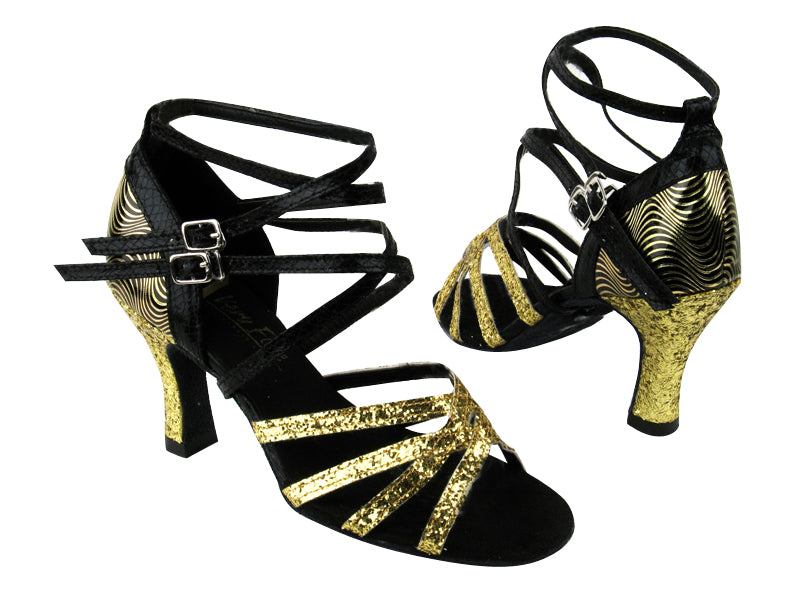 5008Mirage 9 Gold Sparkle_179_B_222 Snake Black_BS with 3" heel in the photo