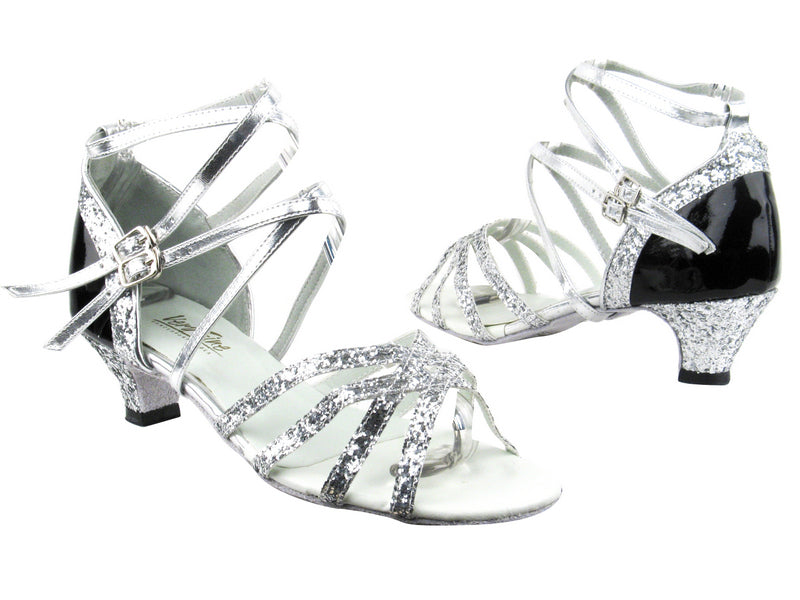5008Mirage Silver Sparkle_F_T_H_Black Patent_B_Silver Leather BackStraps with 1.3" Heel in the photo