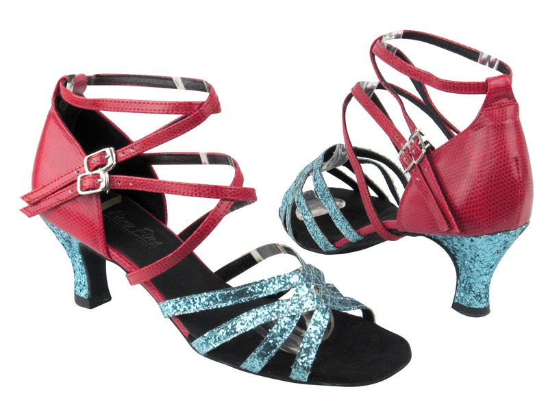 5008 188 Light Blue Sparkle_175 Red Snake with 2.5" Low heel in the photo