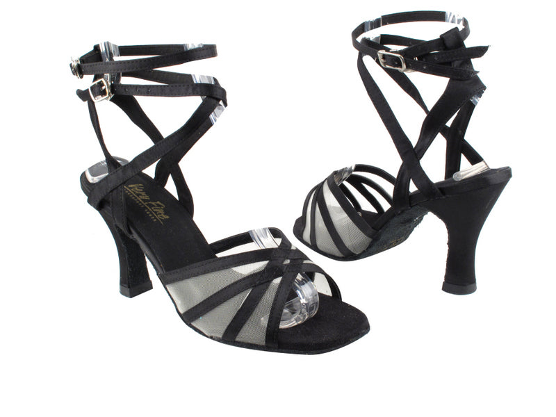 5009 Black Satin_Flesh Mesh with 3" Heel in the photo
