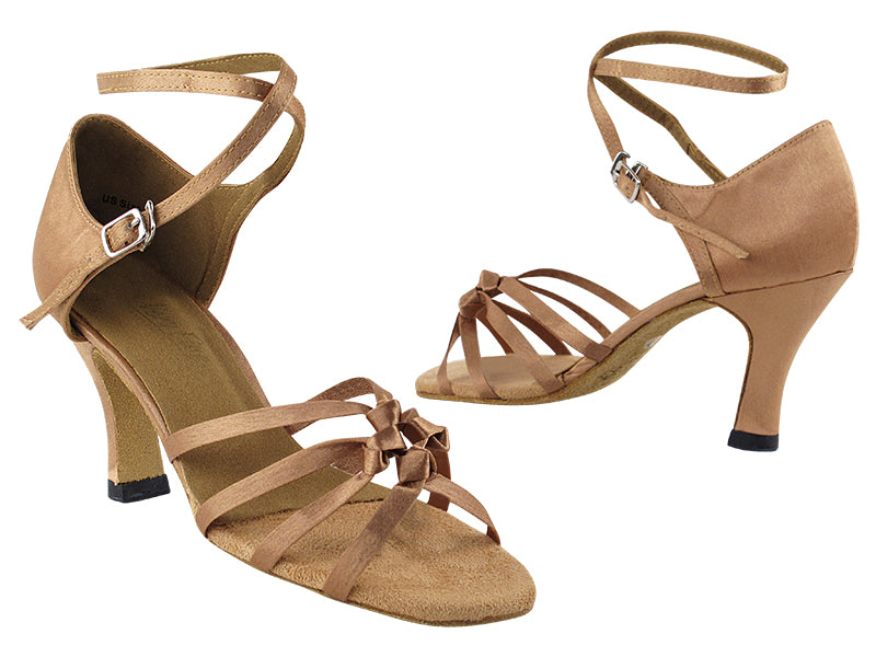 5011 Brown Satin with 3" Heel in the photo