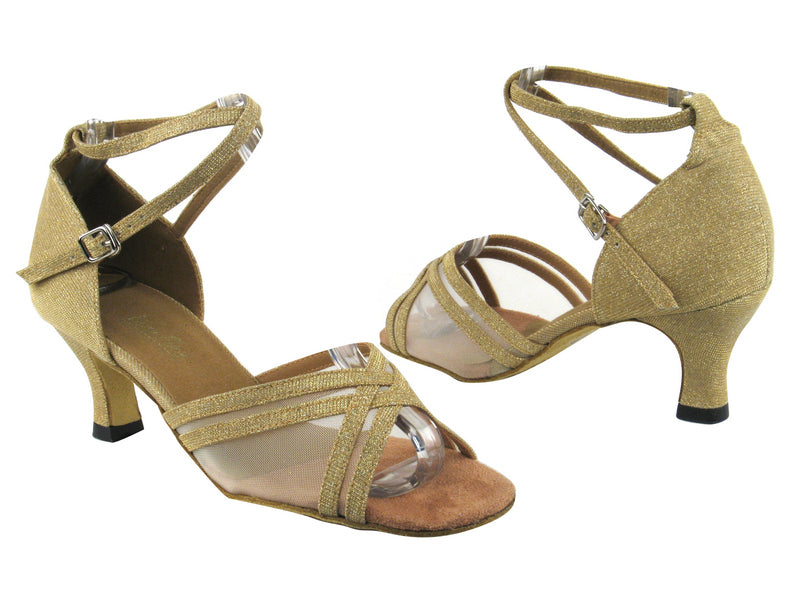 5017 106 Glitter Gold Satin_Flesh Mesh with 2.5" Heel in the photo
