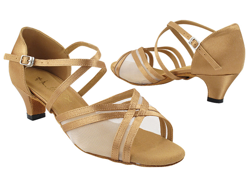 5017X Brown Satin & Flesh Mesh with 1.3" Cuban Heel (387) in the photo