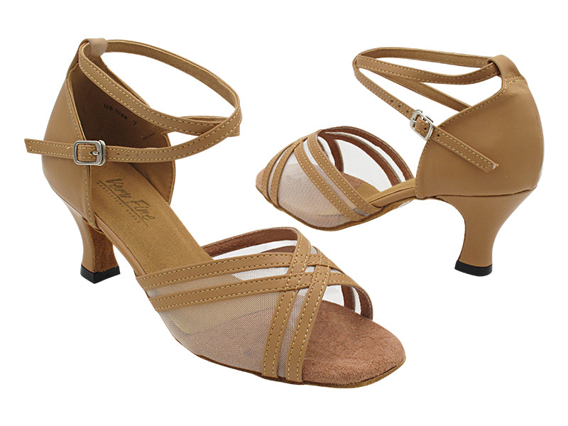 5017 157 Beige Brown Leather_54 Flesh Mesh with 2.5" Heel (2899) in the photo