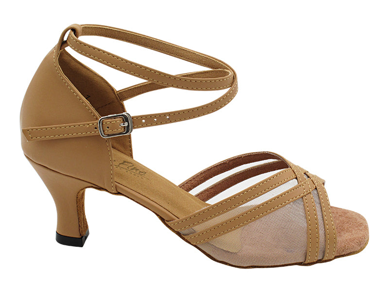 5017 157 Beige Brown Leather_54 Flesh Mesh with 2.5" Heel (2899) in the photo