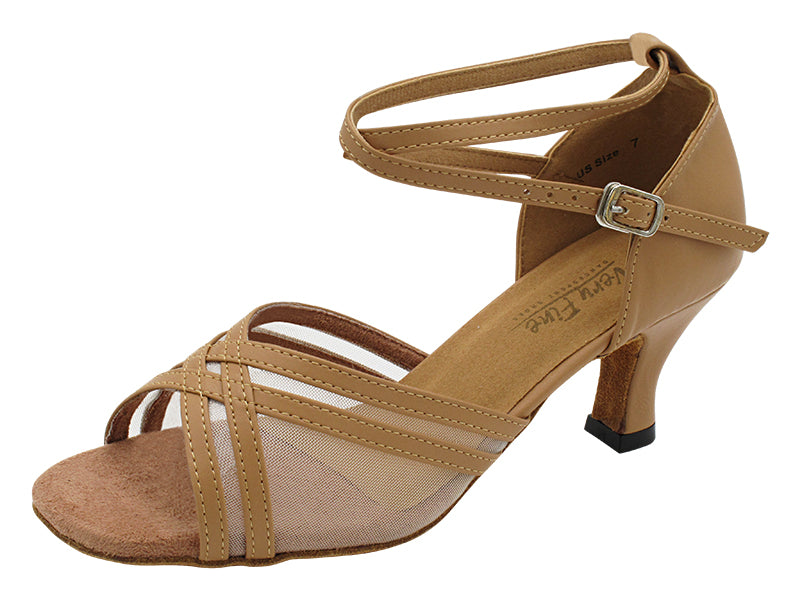 5017 157 Beige Brown Leather_54 Flesh Mesh with 2.5" Heel (2899) in the photo