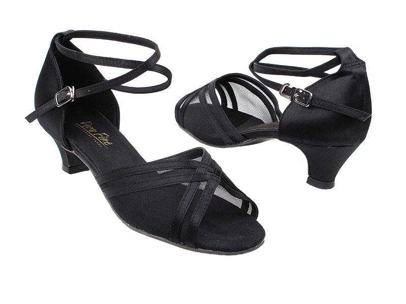 5017 38 Black Satin_Black Mesh with 1.3" Cuban Heel in the photo